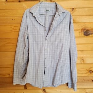 DKNY Men's Slim Fit Button Down White/ Black Stripes Shirt, Size 15-1/2